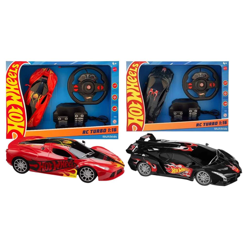 Kit Brinquedos Infantis 2 Carrinhos de Controle Remoto Hot Wheels: Vermelho e Preto 4+ Anos Carro
