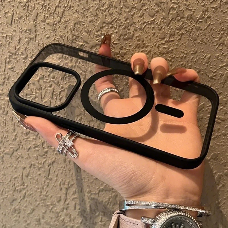 Carga Magnética À Prova De Choque Caso De Telefone Compatível Para Iphone17/16/15/13/12/11/14 ProQuadro Capa Transparent