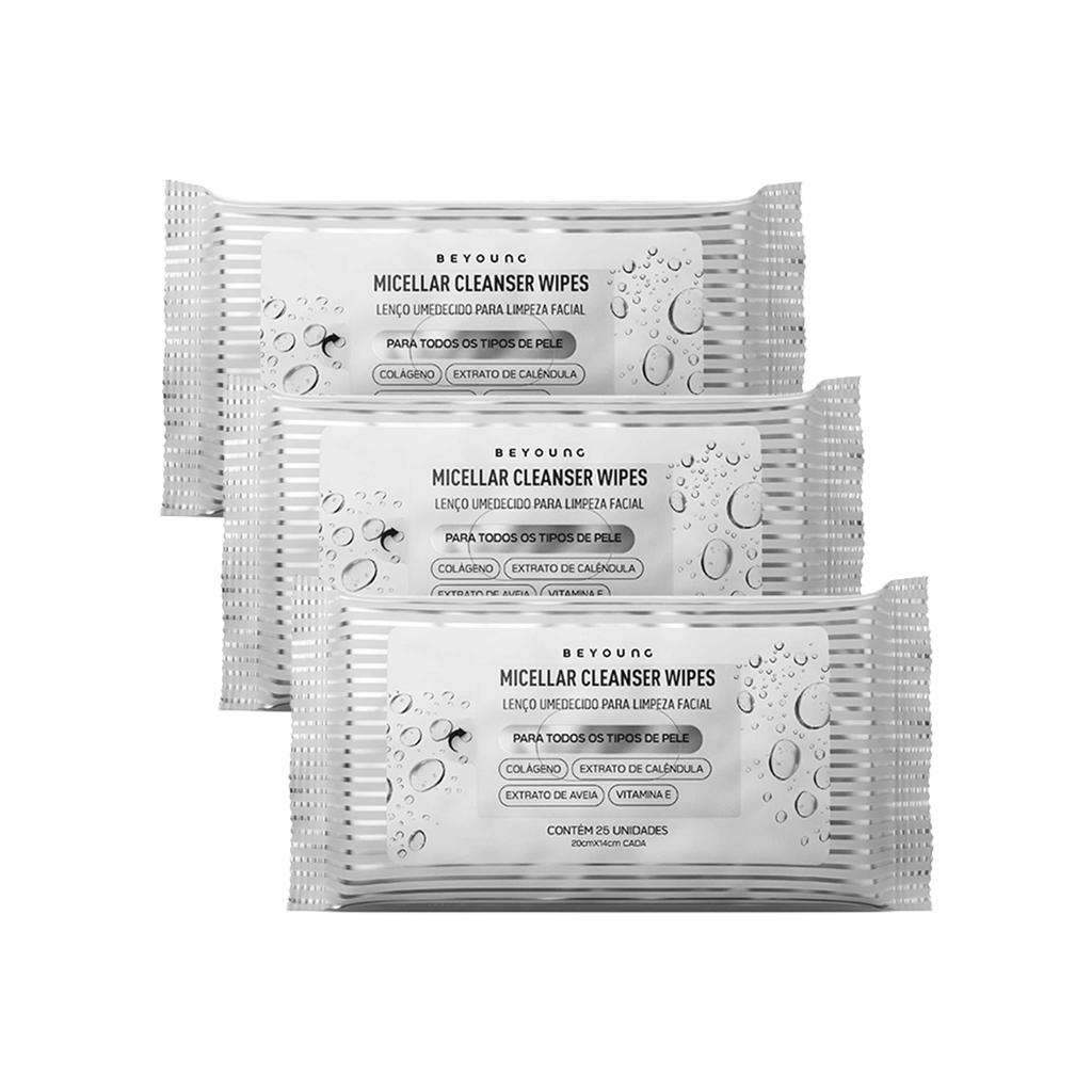 Kit Beyoung 3 Pacotes Micellar Cleanser Wipes Lenço Umedecido para Limpeza Facial 75 Unidades em Oferta na Shopee