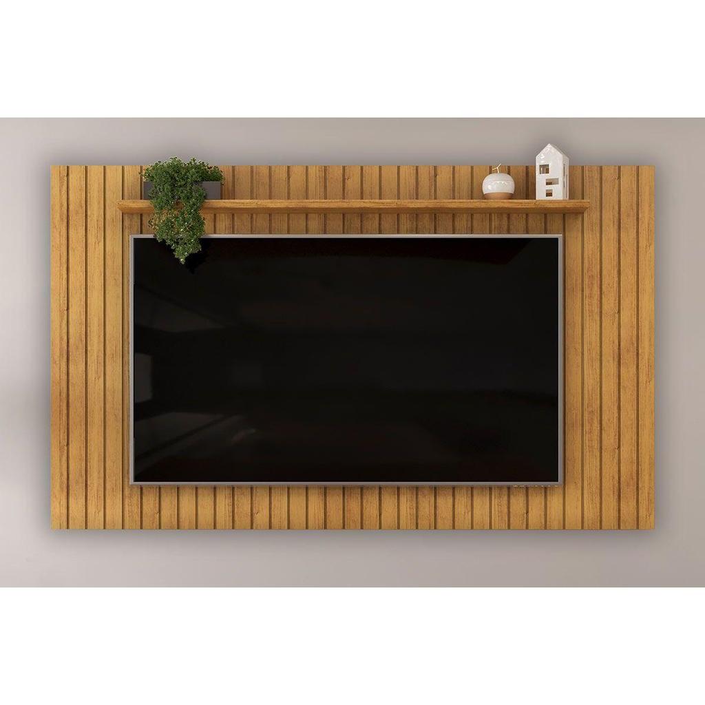 Painel Home p/TV até 65 Polegadas Lume Ripado c/ Prateleira 175x108cm Cedro - DJ Móveis em Oferta na Shopee