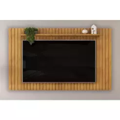 Painel Home p/TV até 65 Polegadas Lume Ripado c/ Prateleira 175x108cm Cedro - DJ Móveis