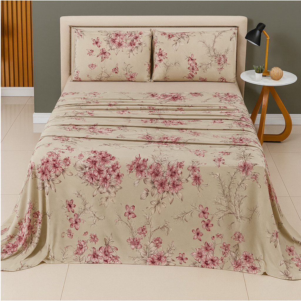 Lençol Casal 4 Peças Percal 200 Fios Estampado Ultra Macio Conforto Premium para Noites de Qualidade