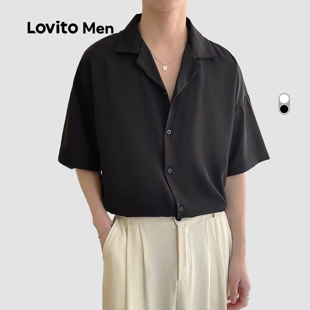 Lovito Men Camisa Elegante Estilo Francês Preguiçoso Botão Clássica E Versátil Primavera/verão Camisa Branca LNE122182