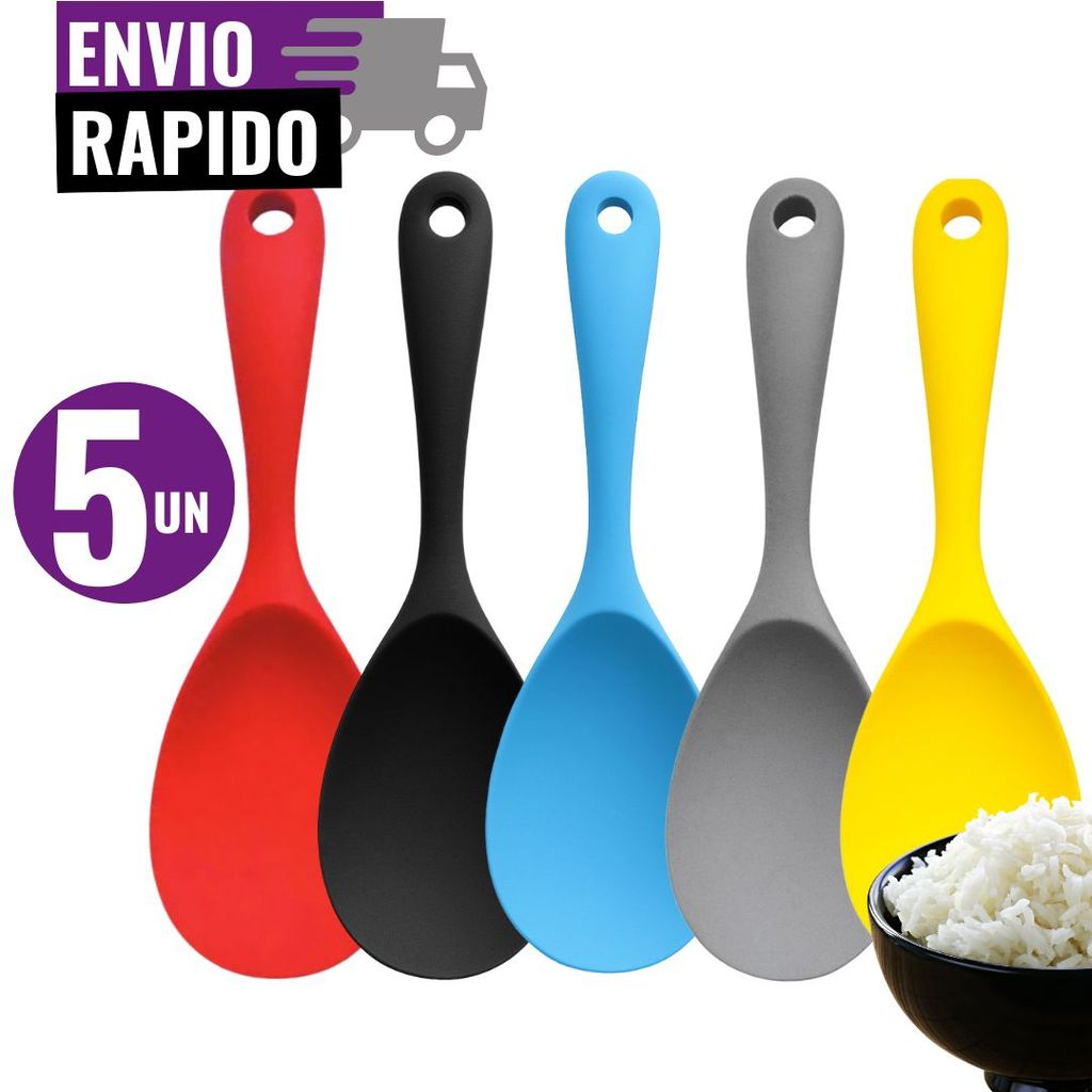 Jogo 5 Colher de Servir 21cm Silicone Antiaderente Resistente Alta Temperatura Utensílio de Cozinha