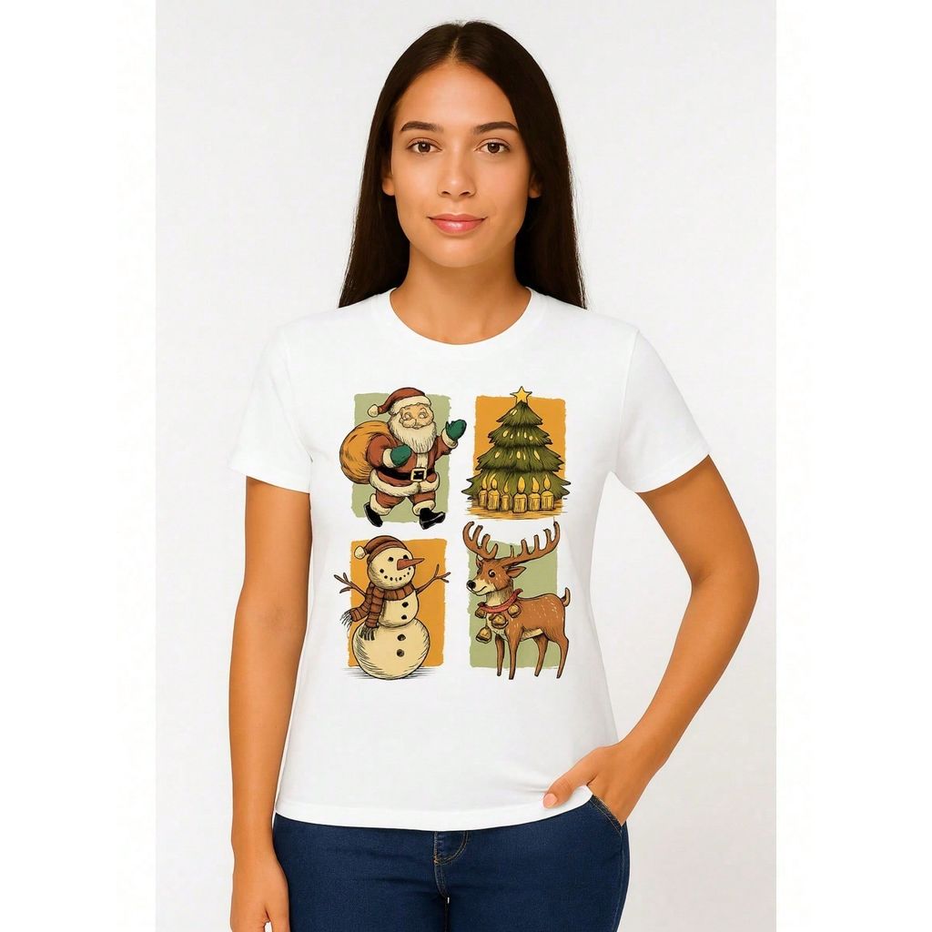 Camiseta T-Shirt Básica Natal 2025 Diversas Estampas Diferentes Camisa 100% Algodão Gola Redonda Top
