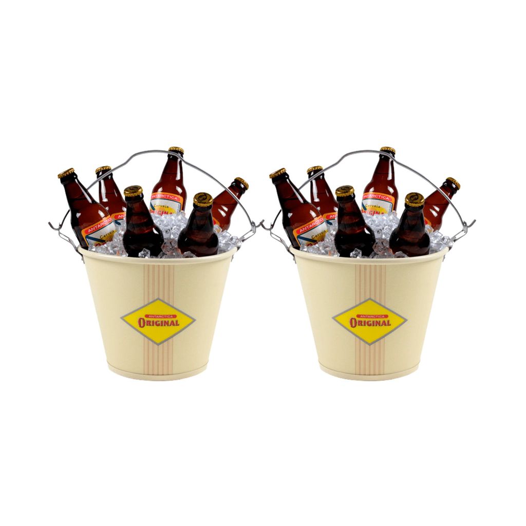 Kit 2 Balde De Gelo Decorativo Antarctica Original C/ Alça Bar Restaurante Cerveja 600ml