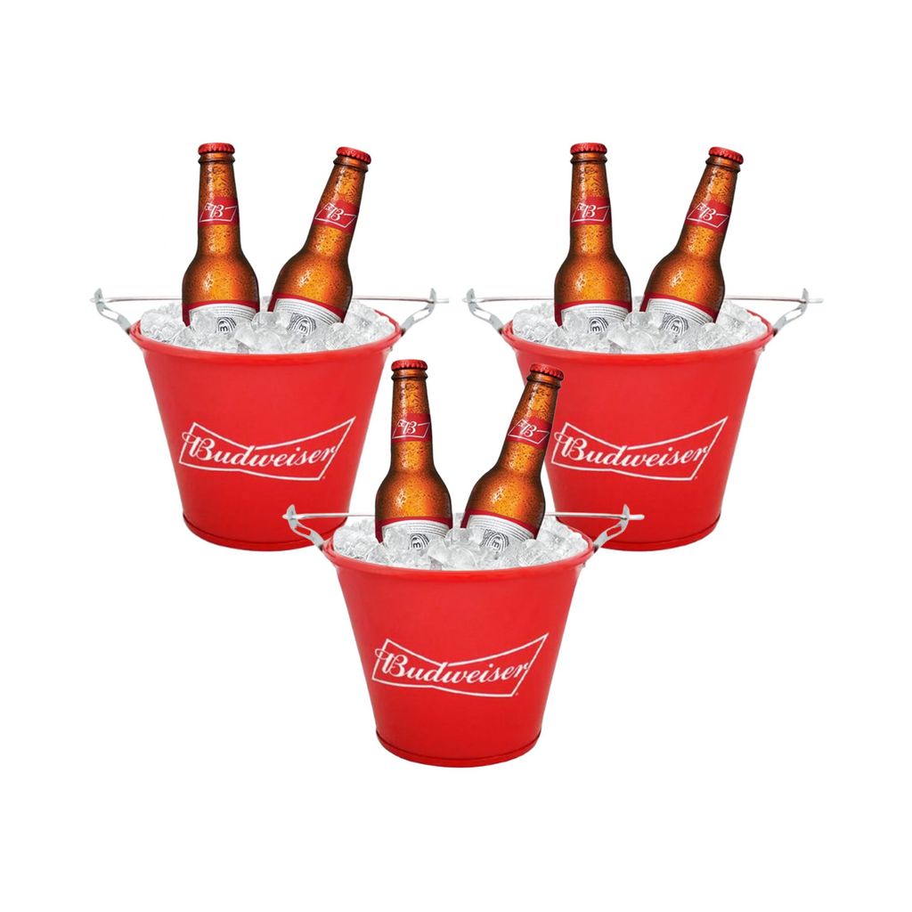 Kit 3 Balde De Gelo Decorativo Budweiser C/ Alça Ideal Para Bar Restaurante Cerveja