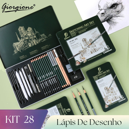 Lápis De Desenho Kit 28 Pcs Lápis Carvão Para Esboço Profissional Artista Material De Arte em Oferta na Shopee