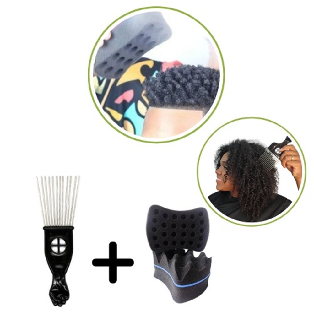 Kit P 1 Esponja Nudred Dupla P 1 Pente Garfo Cabelos Afro Black Power
