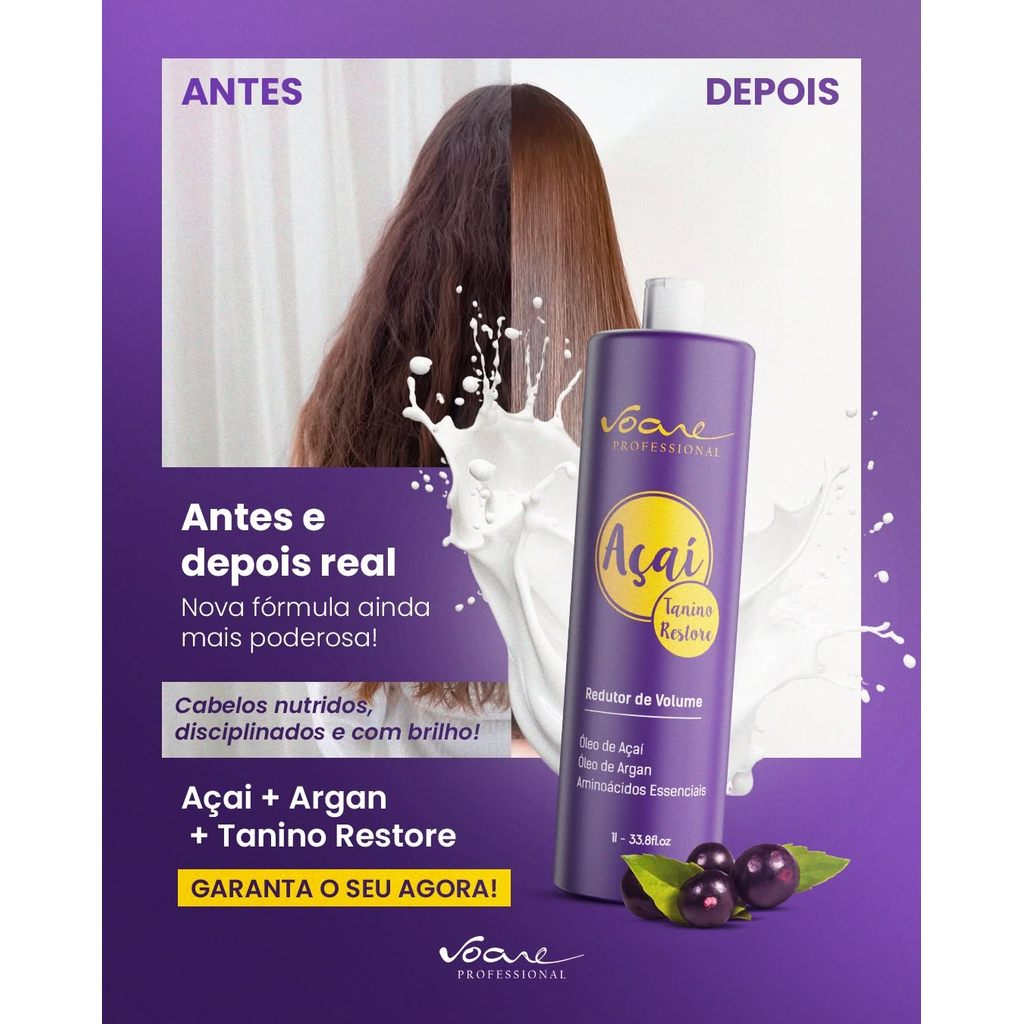 Progressiva Açaí Tanino Restore Alisamento Definitivo Sem Formol – Voare Professional 1L