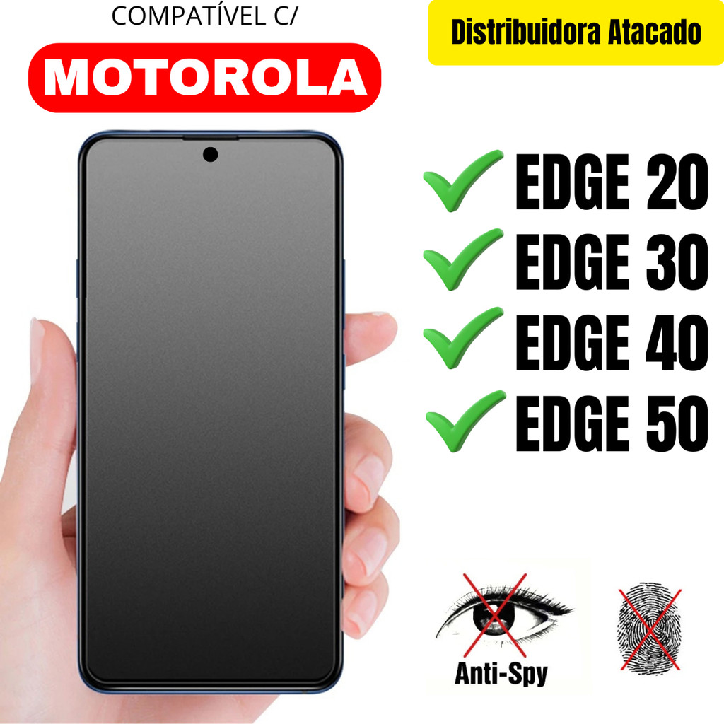 Película Cerâmica Privacidade Fosca 3D P/ Motorola Edge 50 / Edge 40 / Edge 30 / Edge 20 Matte AntiSpy