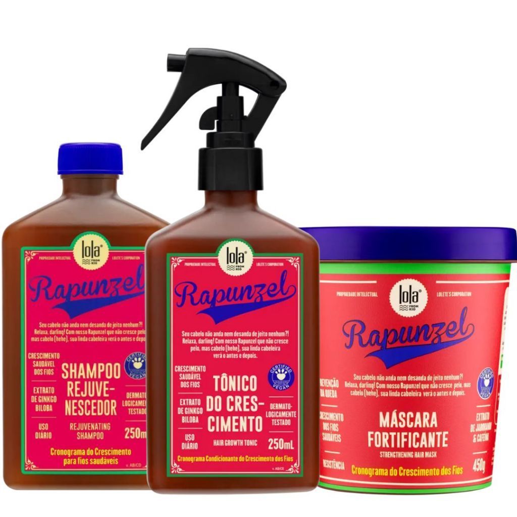 KIT RAPUNZEL LOLA COSMETICS SHAMPOO 250ML, TÔNICO 250ML, MÁSCARA 450G