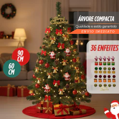 Árvore De Natal Pinheiro + 36 Enfeites Verde Altura 60cm/90 Galhos Decoração Natalina Pinheiro Premium