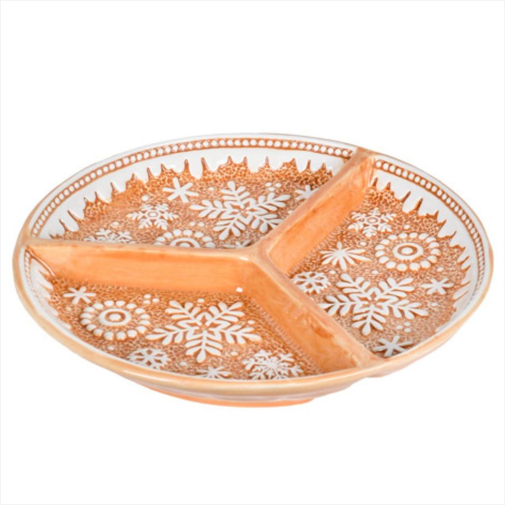 Petisqueira Redonda Tripla Ginger Bread Bege Louça Natal 27cm