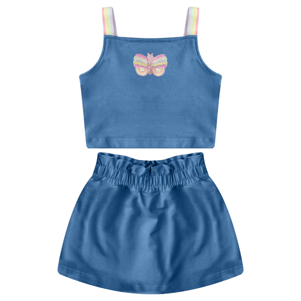 14837 - CONJUNTO INFANTIL MENINA COTTON JEANS REGATA E SHORT SAIA