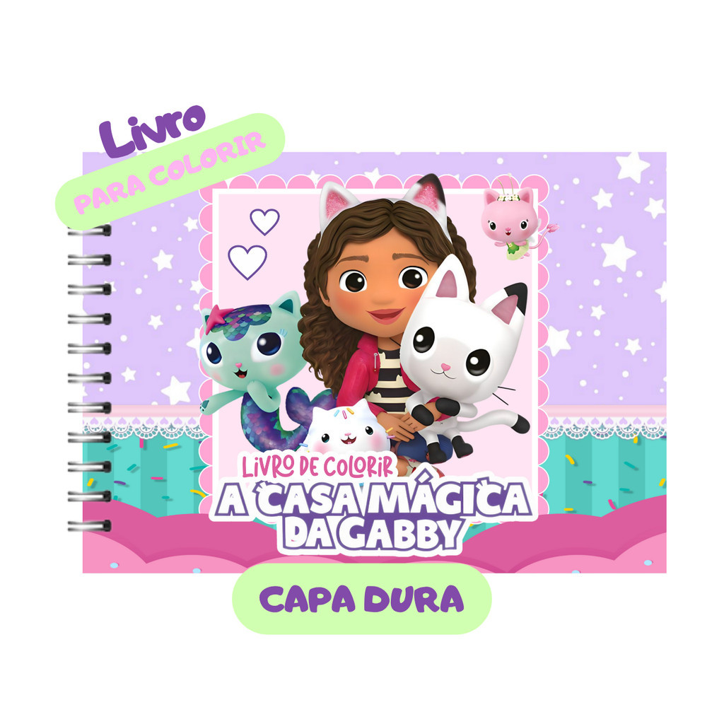 Livro de colorir A Casa Mágica da Gabby Capa Dura Holográfica 50 folhas Papel Grosso