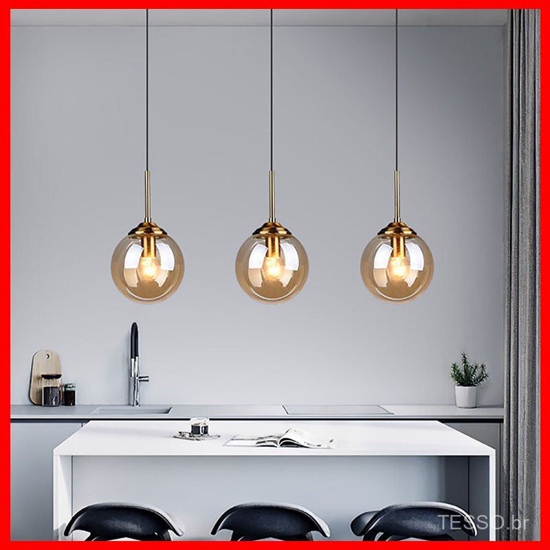Luminária Pendente de Bola de Vidro Nórdica OIMI para Cozinha Quarto Luminária Suspensa Teto Abajur Minimalista Moderno