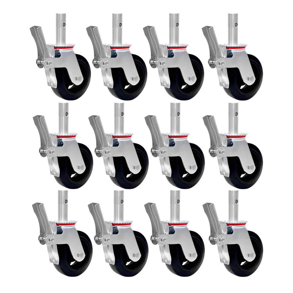 Kit 12 Rodízios Giratórios com Freio para Andaime 6x2 150mm Capacidade 300kg Cada JST