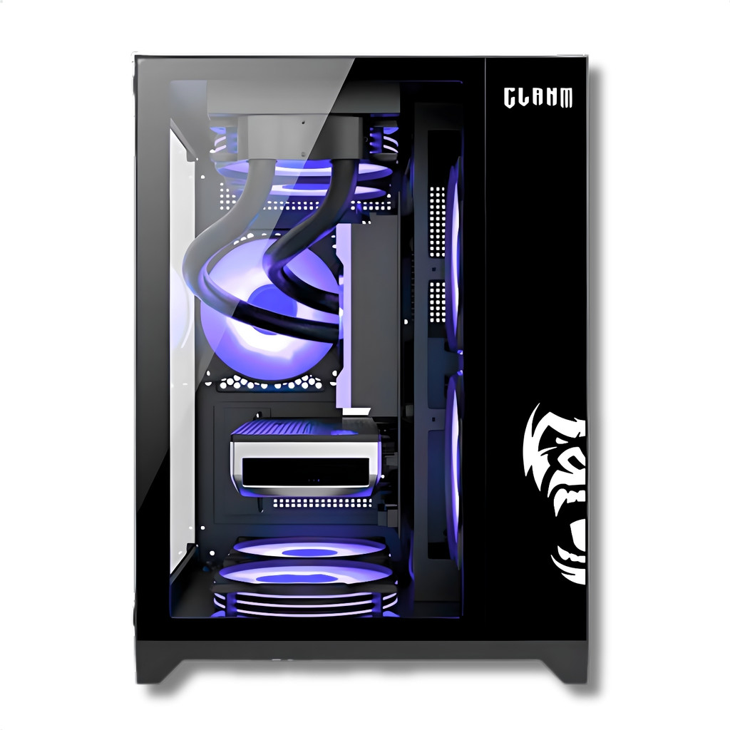 Gabinete Gamer Aquário Com 5 Fans RGB Clanm Grodd Night Micro-ATX/ITX Vidro Temperado Preto