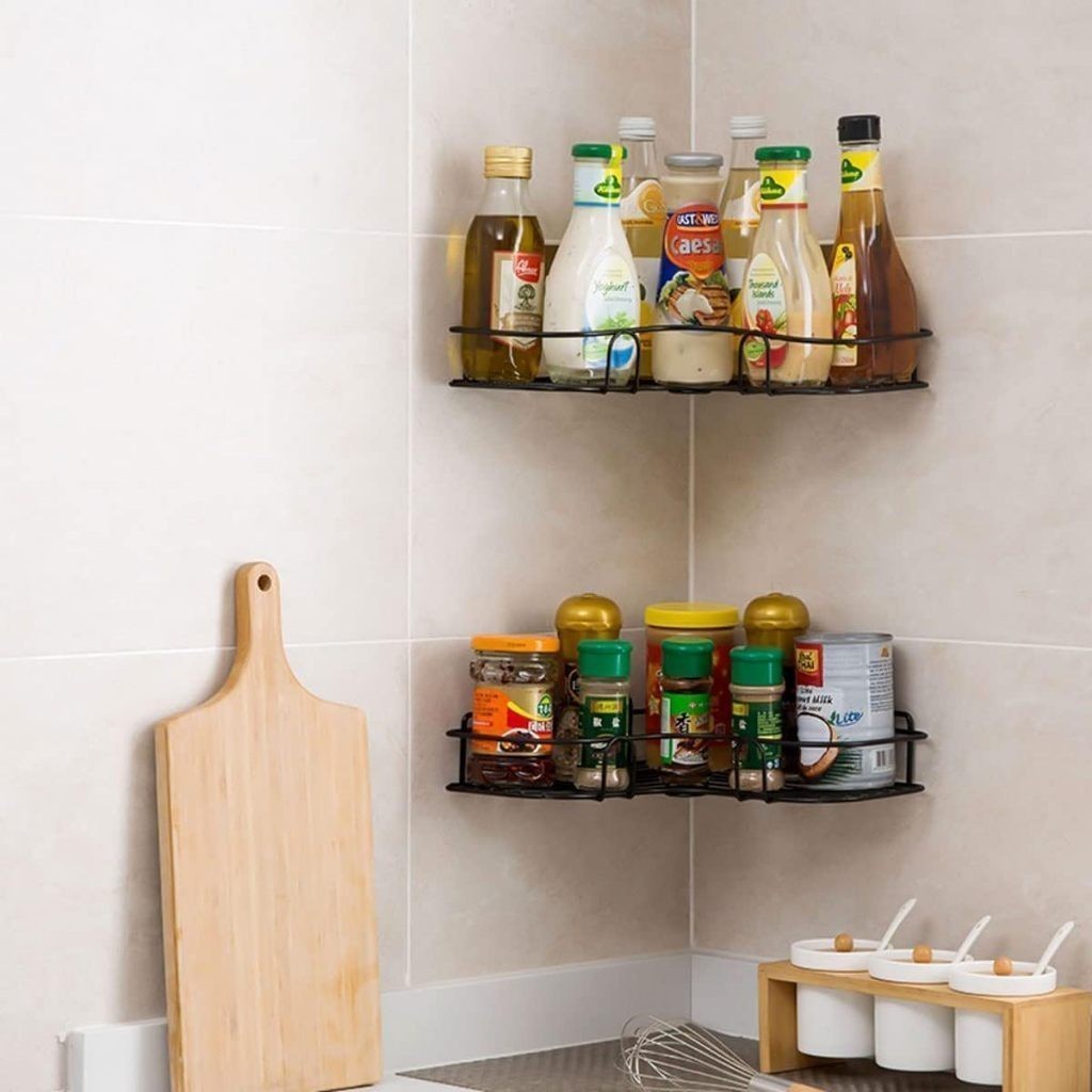 Prateleira Tempero Suporte Canto Banheiro Pendura Organizador Porta Shampoo Produto Rack  2 Peças Multiuso Casa
