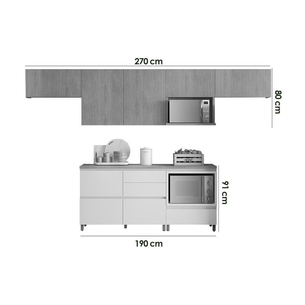 Detalhes do Cozinha Completa Rainha 6 Peças (4Aéreos+2Balcões) C6P88 Nature/Branco - Nesher
