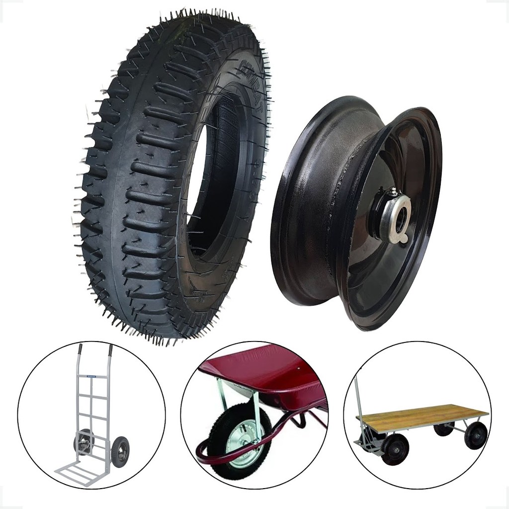 Pneu 375-8 + Roda Aro 8 C/Graxeira Carretinha Carrinho Praia