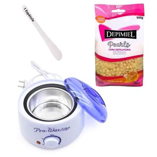 Kit Depilação Cera Quente Depimiel 500g + Espátula + Panela Aquecedora em Oferta na Shopee