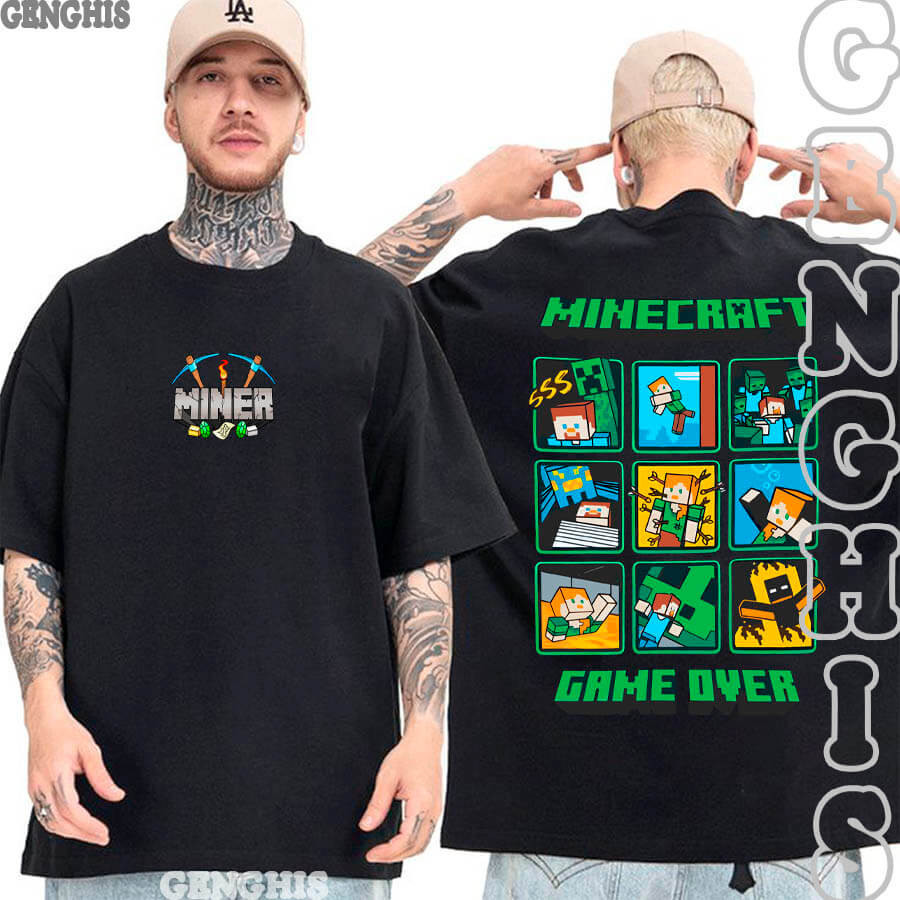 Camisa Minecraft jogo Sobrevivência Steve Game Over Camiseta Infantil Adulto Camisa Algodão