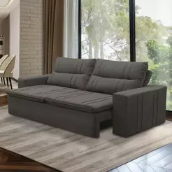 Sofá Retrátil e Reclinável 3 lugares com Molas 1,80m Ester Suede Cinza Adonai Estofados