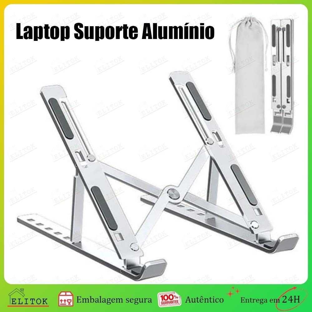Suporte para laptop de alumínio dobrável, portátil, ajustável, para laptops de 10 a 17 polegadas em Oferta na Shopee