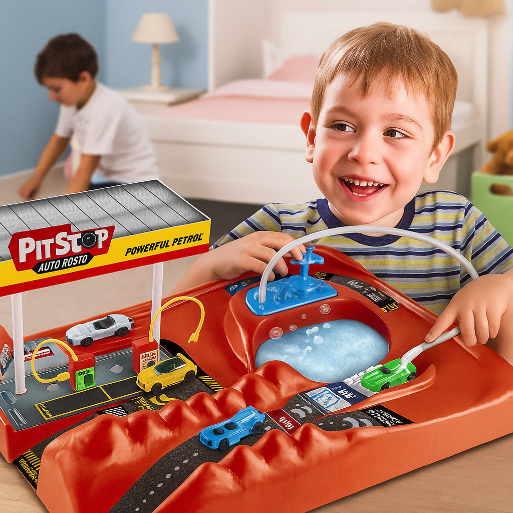 Pista Pit Stop Infantil com 2 Carrinhos de Corrida Miniatura - posto lava jato rapido