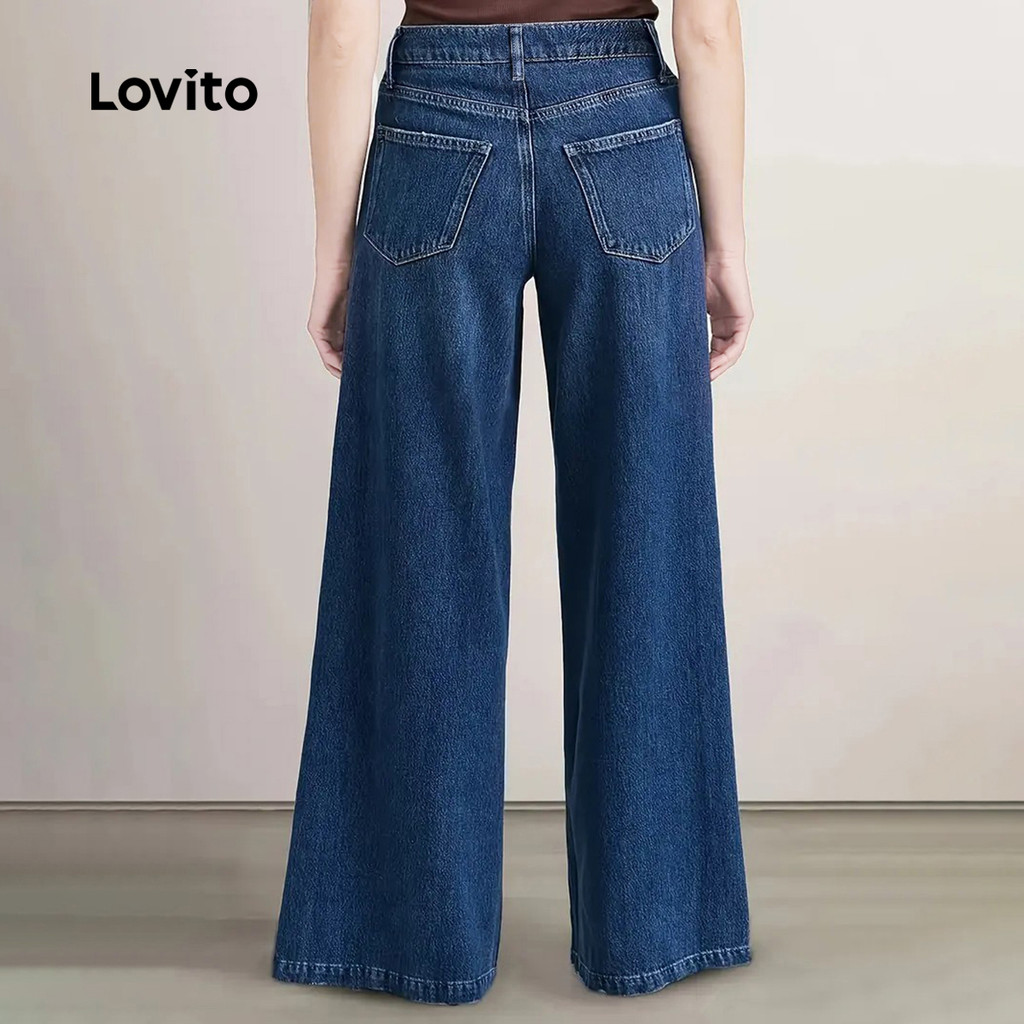 Detalhes do Calças jeans de perna larga com capa combinada feminina-JNB150P2D404