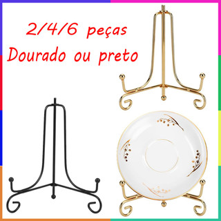 2/4/6 peças Suporte para Pratos, Suportes de Ferro Dobráveis para Exibição, Cavalete de Exibição para Fotos