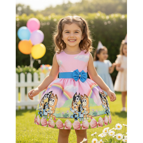 Vestido Infantil Bluey Bingo E Família Festa Aniversário