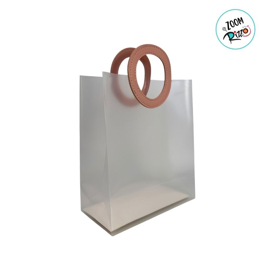 Sacola Transparente Fosca PVC com Alça Redonda de Couro Rosa - 27x23x11cm - 1 unid - Rizzo · foto 2