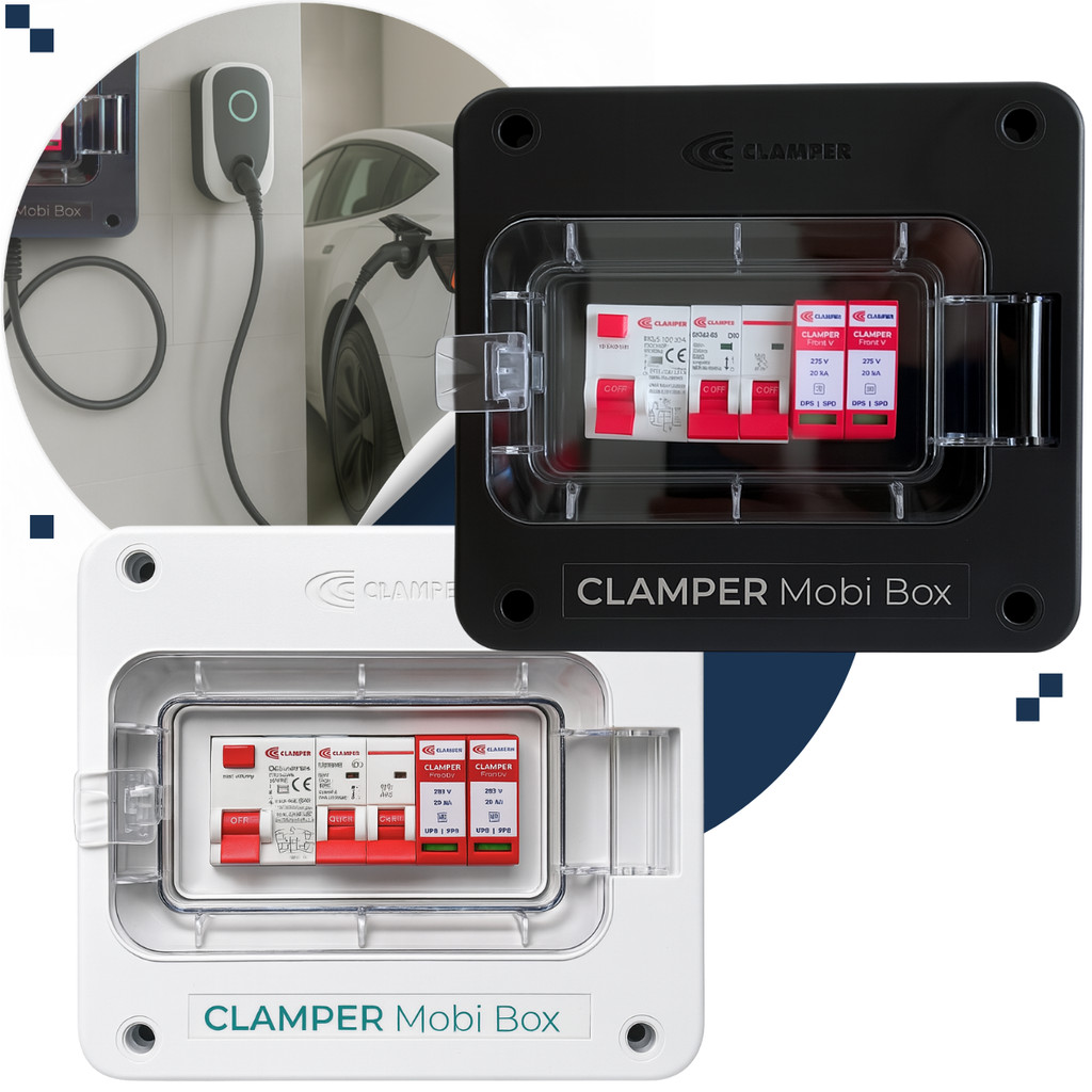 Quadro Proteção Para Carregador Veicular Clamper Wallbox Mobi Box 8kw 220V Preto 25976/Cinza 25881