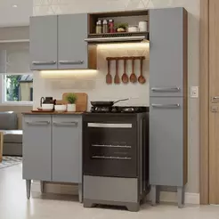 Armário De Cozinha Compacta 156 Cm Rustic-cinza Emilly Madesa 02