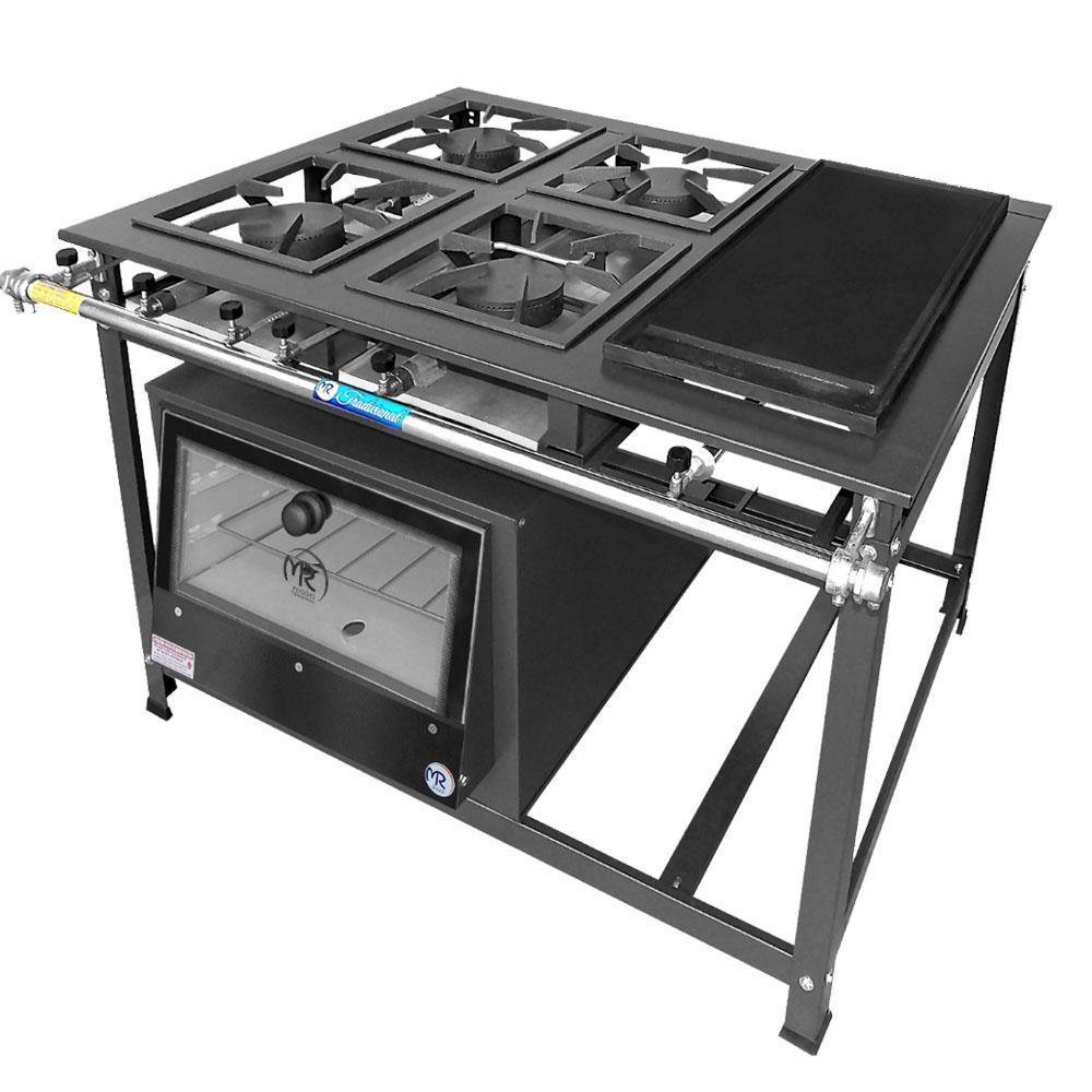 Fogão Industrial 4 Bocas Simples a Gás Alta Pressão MR Fogões com Chapa e Forno P7