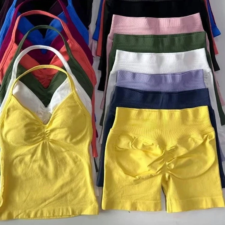 Sem costura ao ar livre Fitness esportes conjunto de 2 peças/acolchoado Halterneck à prova de choque Push-Up colete supe — imagem 1