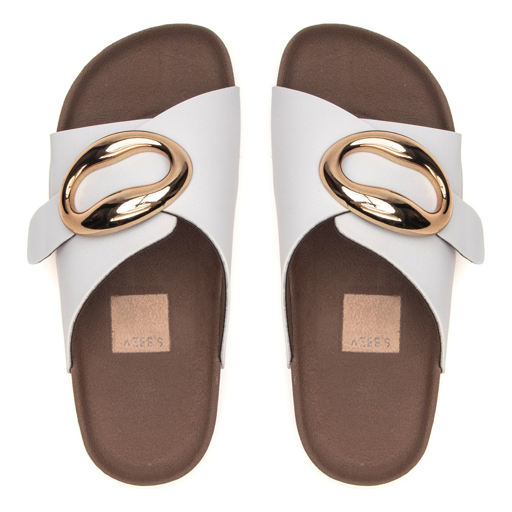Sandália Feminina Rasteirinha Lançamento Detalhe Metal Dourado Enfeite Tendência Confortável Elegante Moda Praia Verão
