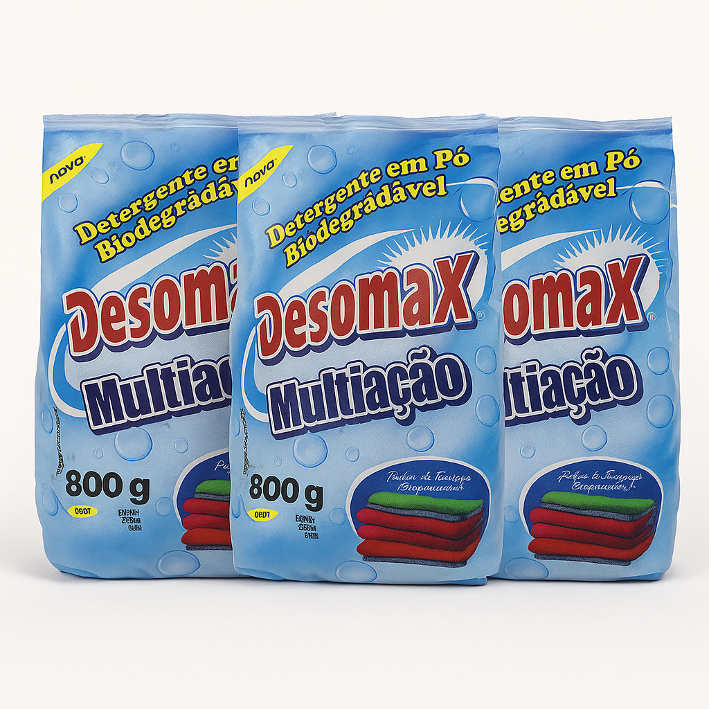 Kit  3  Lava Roupas Sabão em Pó Biodegradável de 800g cada Desomax Sabão Detergente Limpeza Profunda