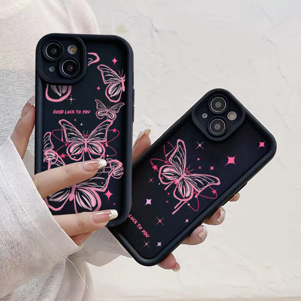 Capa Para Samsung A17 A07 A56 A36 A55 A54 A16 A15 A14 A05S A51 A52 A34 A35 A32 A13 Linha Rosa Borboleta 3D Caso