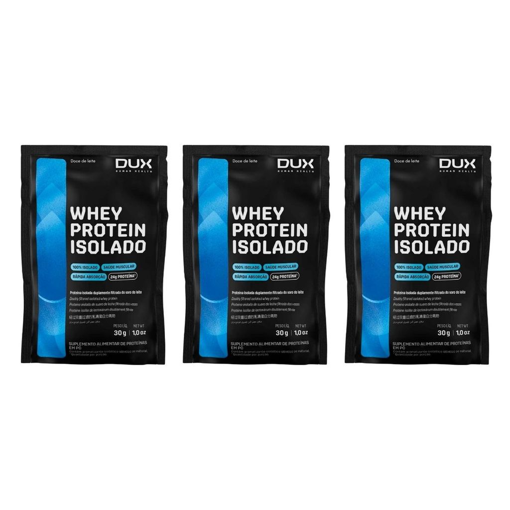 KIT 3 WHEY PROTEIN 24G PROTEINA ISOLADO SACHE DOCE DE LEITE DUX