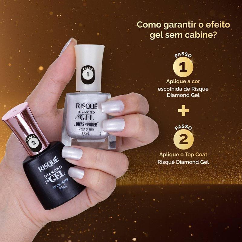 Detalhes do Esmalte Risqué Diamond Gel Divas no Poder Estrela da Festa 9,5ml