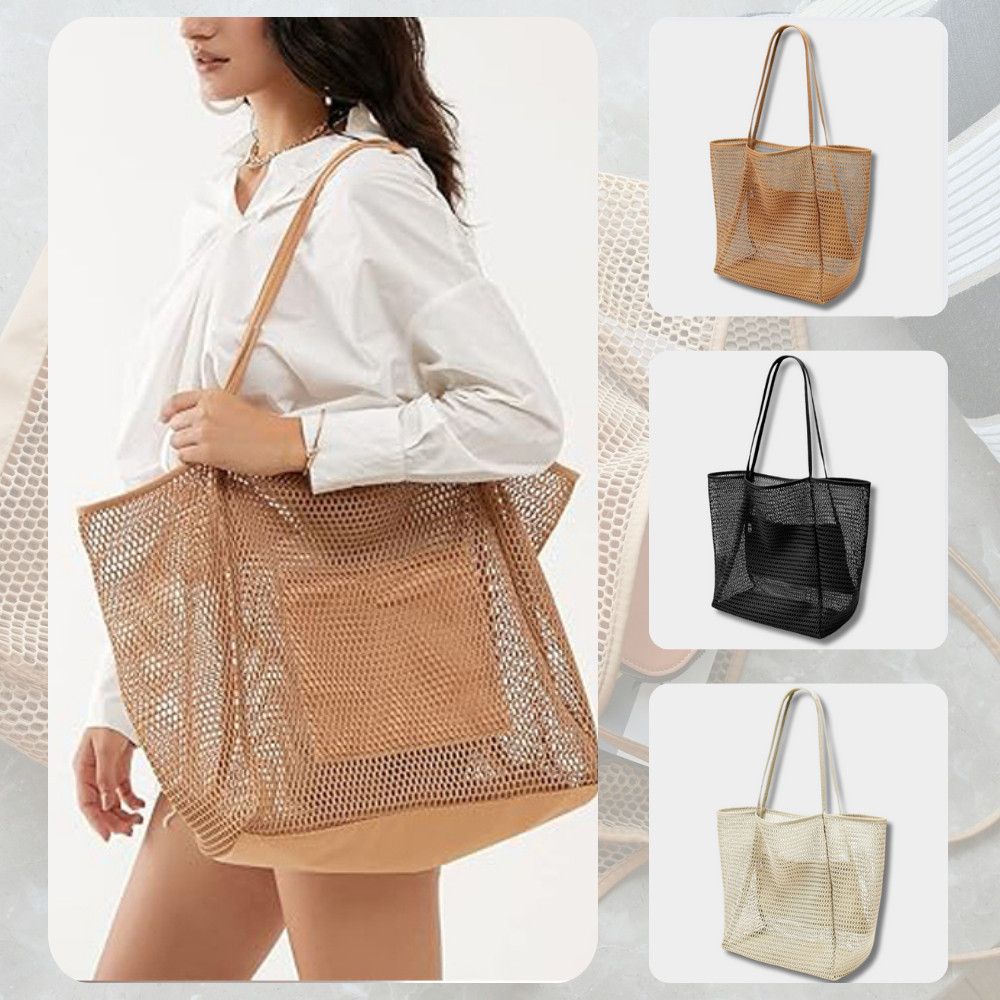 Bolsa feminina oversized para praia e piscina, com vários bolsos em Oferta na Shopee