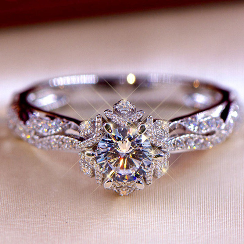 Anel de diamante de safira branca requintado anel de casamento de noivado de prata 925