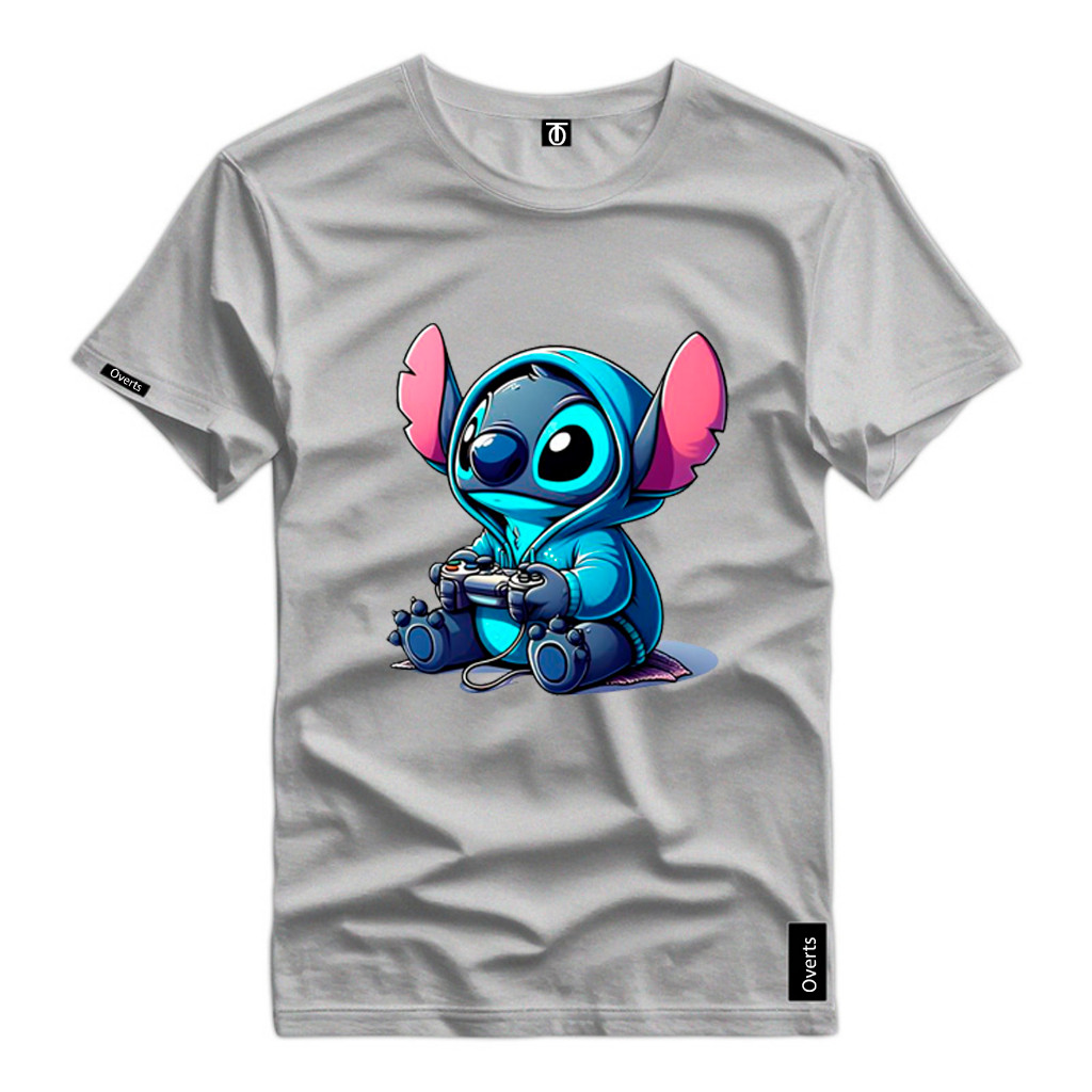 Camiseta Unissex Personalizada Estampa Alta Definição Lilo Stitch Jogando Game Personagem Desenho Blusa Algodão Premium