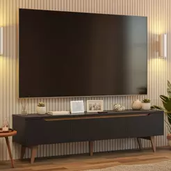 Rack Para Até 80 Polegadas 180cm 2 Portas 1 Gaveta Preto-rustic Doha Madesa