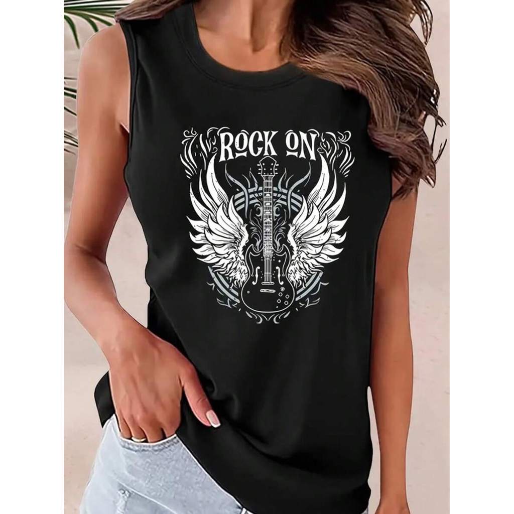Camiseta Regata Feminina Rock And Roll Estampa em Lançamento Camisa 100% Algodão em Malha Premium