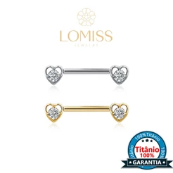 Piercing Mamilo Barbell Titânio Pvd Push Pin 2 Coraçãos Zircônias Transversal Piercing